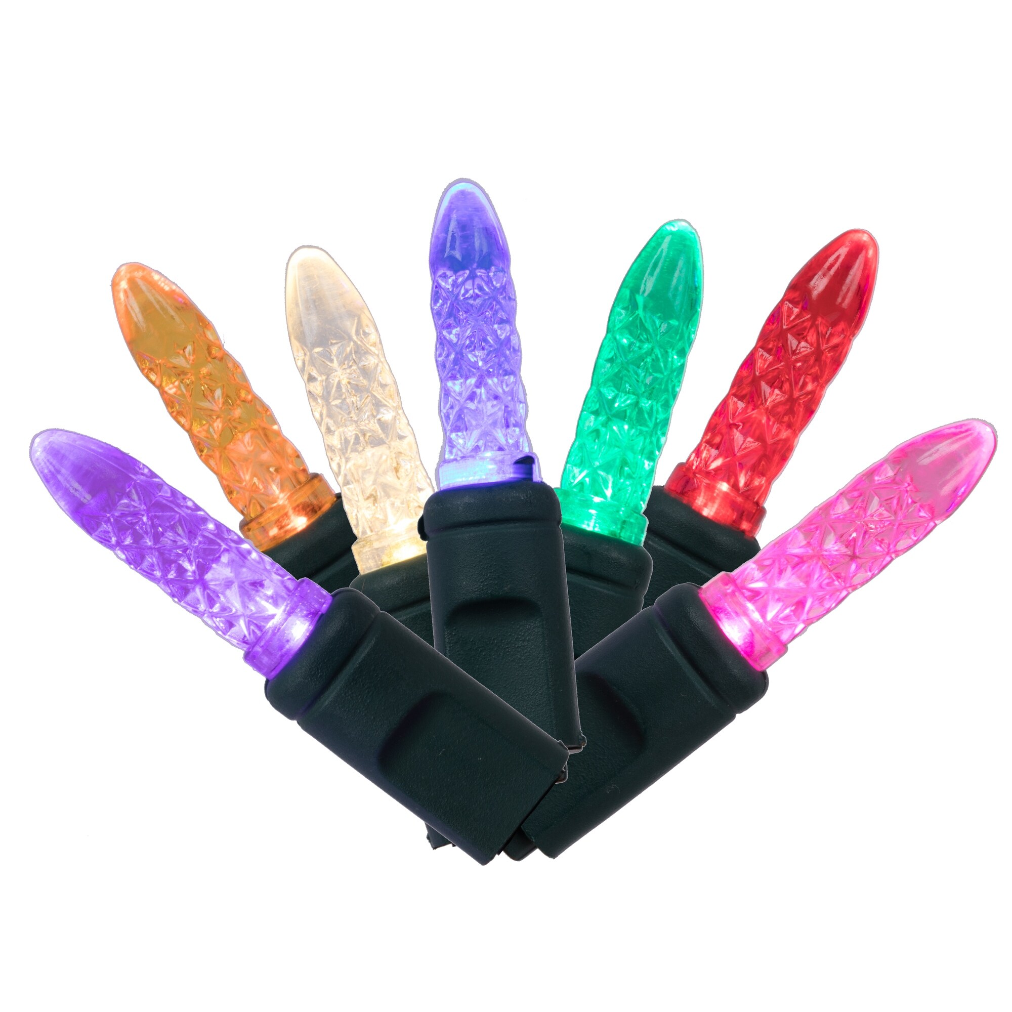 Vickerman 70 Teal M5 Faceted LED Light on Green Wire, 4" Spacing x 24